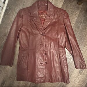 Vintage Etienne Aigner Burgundy Leather Jacket Women’s Size 14